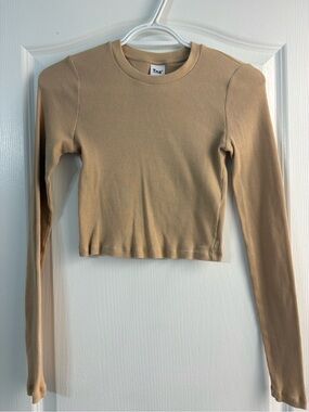 TNA Ribbed Long Sleeve Crop Top in Tan